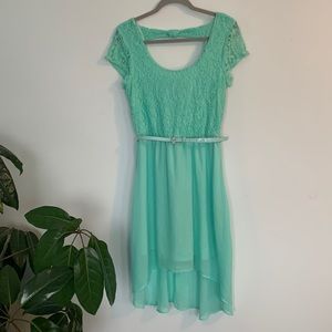 Love Reign mint lace high low dress with matching mint green belt L
